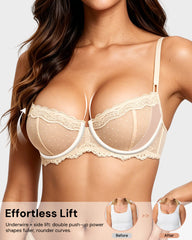 Lace Underwire Unlined Sheer Demi Balconette Bra