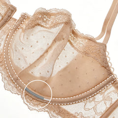 Lace Underwire Unlined Sheer Demi Balconette Bra