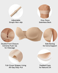 No-Slip Front Closure Strapless Push-Up Bra