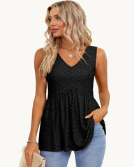 Flowy Peplum V-Neck Sleeveless Tank Top