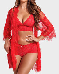 3-Piece Lace Bralette Sleepwear Set with Robe