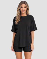 Casual Oversized 2-Piece Lounge Set with Crewneck & Split Hem