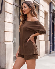 Off-Shoulder Lounge Set with Fitted Shorts