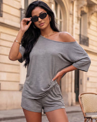 Off-Shoulder Lounge Set with Fitted Shorts