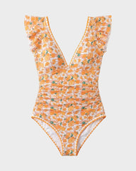 Floral V-Neck Tummy Control One-Piece Swimsuit