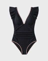 Floral V-Neck Tummy Control One-Piece Swimsuit
