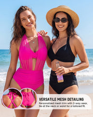 Two-Way Mesh High-Waisted Tummy Control Bikini Set