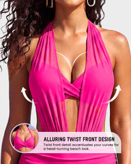 Two-Way Mesh High-Waisted Tummy Control Bikini Set