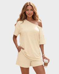 Off-Shoulder Lounge Set with Fitted Shorts