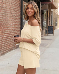 Off-Shoulder Lounge Set with Fitted Shorts