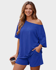 Off-Shoulder Lounge Set with Fitted Shorts