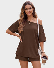Off-Shoulder Lounge Set with Fitted Shorts