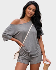 Off-Shoulder Lounge Set with Fitted Shorts