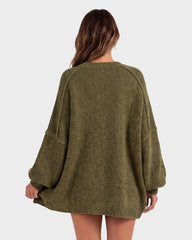 Oversized Lantern-Sleeve Open-Front Knit Cardigan
