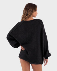 Oversized Lantern-Sleeve Open-Front Knit Cardigan