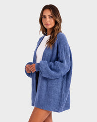 Oversized Lantern-Sleeve Open-Front Knit Cardigan