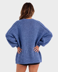 Oversized Lantern-Sleeve Open-Front Knit Cardigan