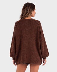 Oversized Lantern-Sleeve Open-Front Knit Cardigan