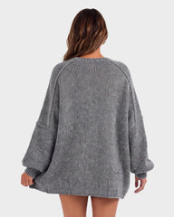 Oversized Lantern-Sleeve Open-Front Knit Cardigan