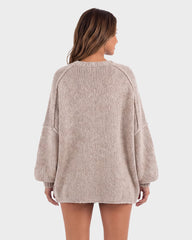 Oversized Lantern-Sleeve Open-Front Knit Cardigan
