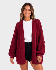 Oversized Lantern-Sleeve Open-Front Knit Cardigan