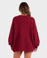 Oversized Lantern-Sleeve Open-Front Knit Cardigan