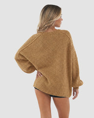 Oversized Lantern-Sleeve Open-Front Knit Cardigan