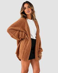 Oversized Lantern-Sleeve Open-Front Knit Cardigan