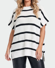 Oversized Ribbed Knit Puff Sleeve Sweater Top