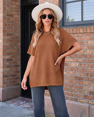 Oversized Ribbed Knit Puff Sleeve Sweater Top