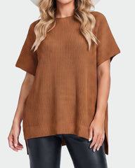 Oversized Ribbed Knit Puff Sleeve Sweater Top