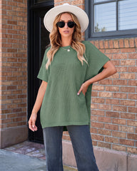 Oversized Ribbed Knit Puff Sleeve Sweater Top