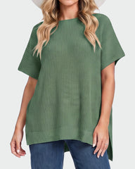 Oversized Ribbed Knit Puff Sleeve Sweater Top