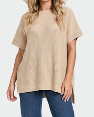Oversized Ribbed Knit Puff Sleeve Sweater Top