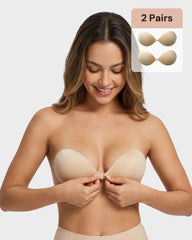 2 Pairs Front Closure Adhesive Push-Up Invisible Bra