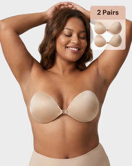 2 Pairs Front Closure Adhesive Push-Up Invisible Bra