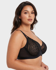 Plus Size Lace Mesh Full-Coverage Underwire Bra