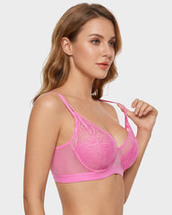 Plus Size Lace Mesh Full-Coverage Underwire Bra