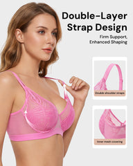 Plus Size Lace Mesh Full-Coverage Underwire Bra