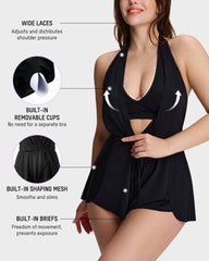 Push-Up Tummy Control Halter V-Neck Swim Romper
