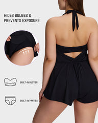 Push-Up Tummy Control Halter V-Neck Swim Romper