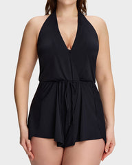 Push-Up Tummy Control Halter V-Neck Swim Romper
