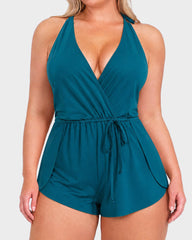 Push-Up Tummy Control Halter V-Neck Swim Romper
