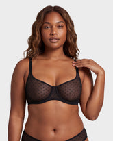 Sheer Dotted Mesh Unlined Balconette Bra
