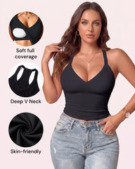 V-Neck Built-In Bra Tank for Everyday Comfort