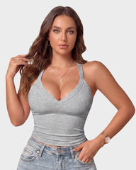 V-Neck Built-In Bra Tank for Everyday Comfort