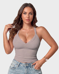 V-Neck Built-In Bra Tank for Everyday Comfort