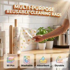 50-Sheet Tear-Off Cleaning Cloth Roll — Reusable & Absorbent