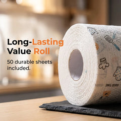 50-Sheet Tear-Off Cleaning Cloth Roll — Reusable & Absorbent