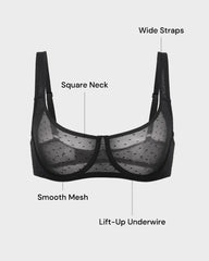 Sheer Dotted Mesh Unlined Balconette Bra